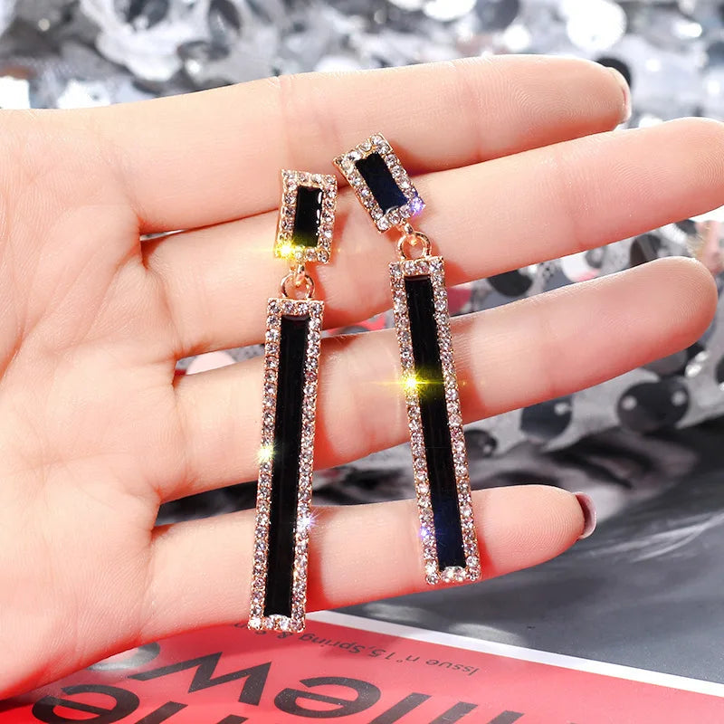 Rhinestone Enamel Rectangle Drop Earrings for Women