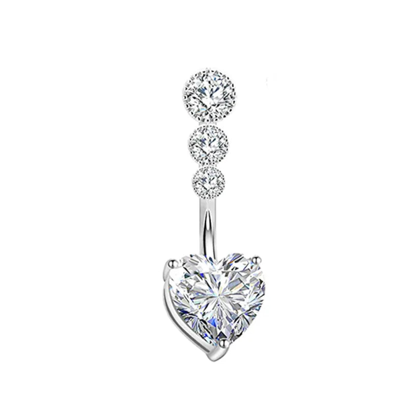 1PCS Crystal Belly Button Rings Surgical Steel Heart Navel Piercing