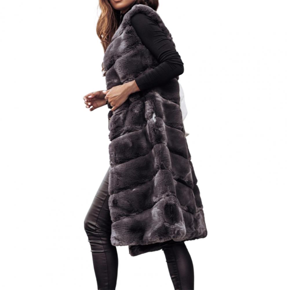 Faux Fur Sleeveless Coat Solid Round Neck Thick Outerwear Jacket