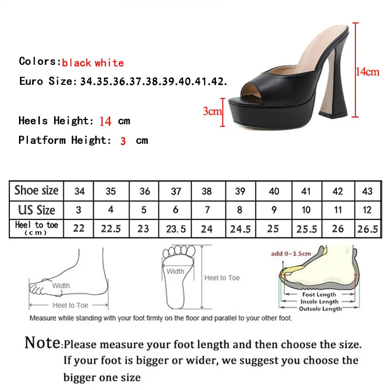 Women Platform Slippers Slides Summer Peep Toe Square Heels 13cm Gladiator Sandals