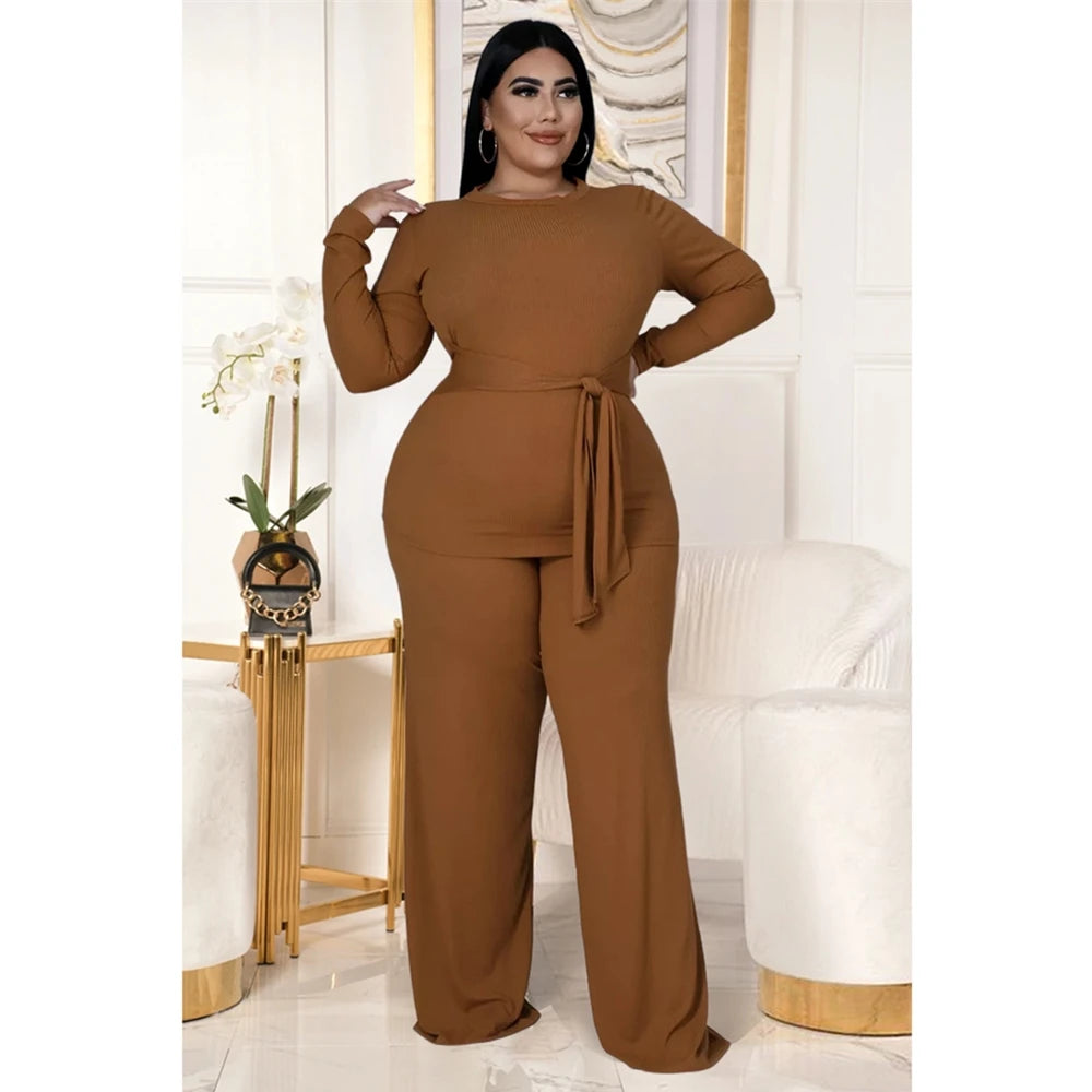 Plus Size Women's Clothing Two Piece Set Pure Color Matching Sets