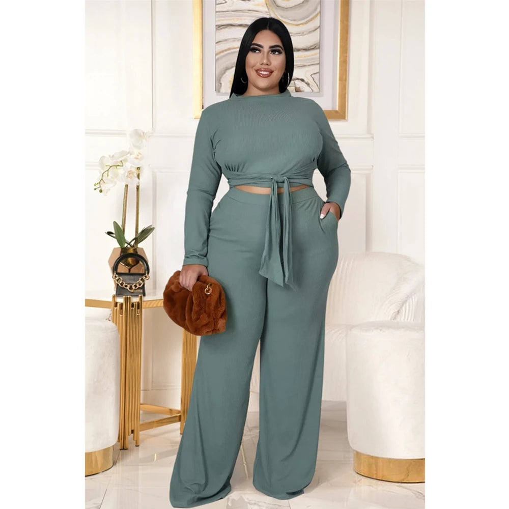 Plus Size Women's Clothing Two Piece Set Pure Color Matching Sets
