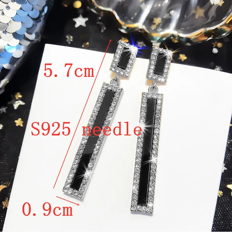 Rhinestone Enamel Rectangle Drop Earrings for Women