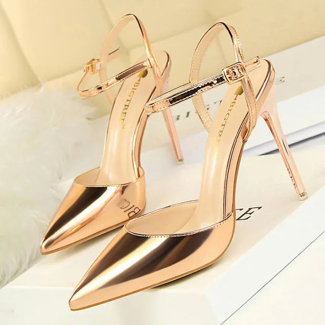 Patent Leather Woman Pumps Sexy Women Heels Blue Sliver Stiletto Heels Women Sandals