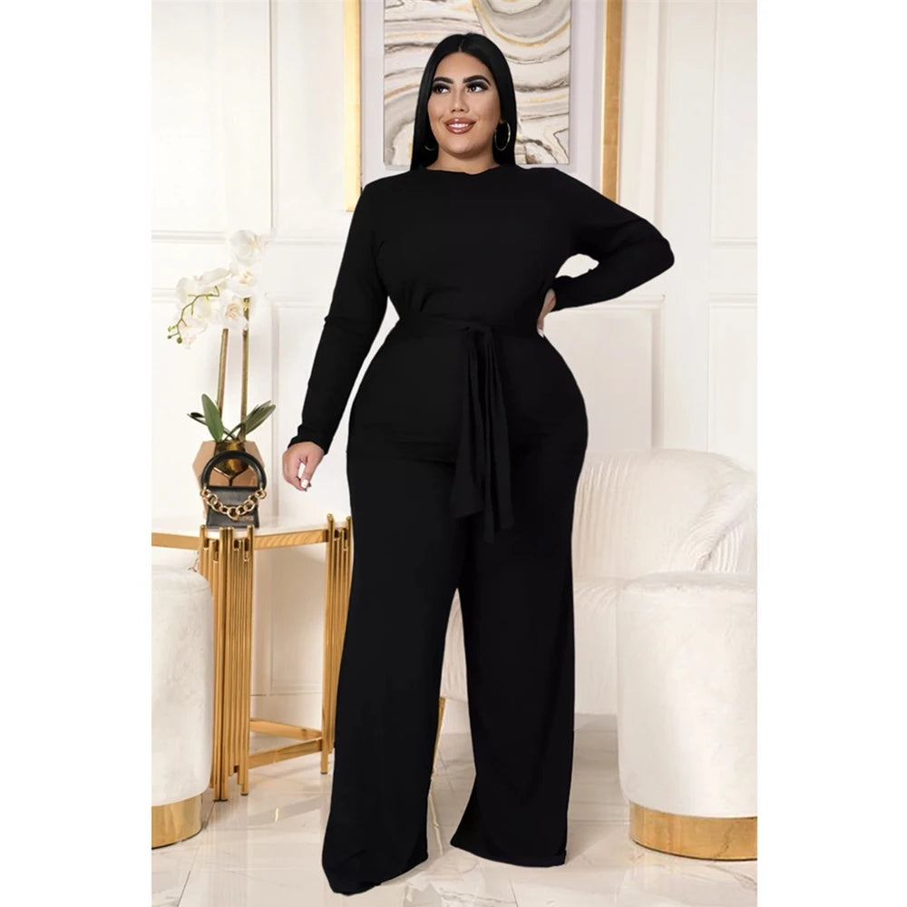 Plus Size Women's Clothing Two Piece Set Pure Color Matching Sets