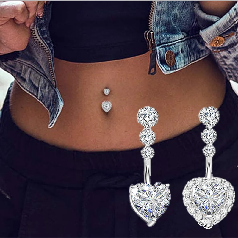 1PCS Crystal Belly Button Rings Surgical Steel Heart Navel Piercing