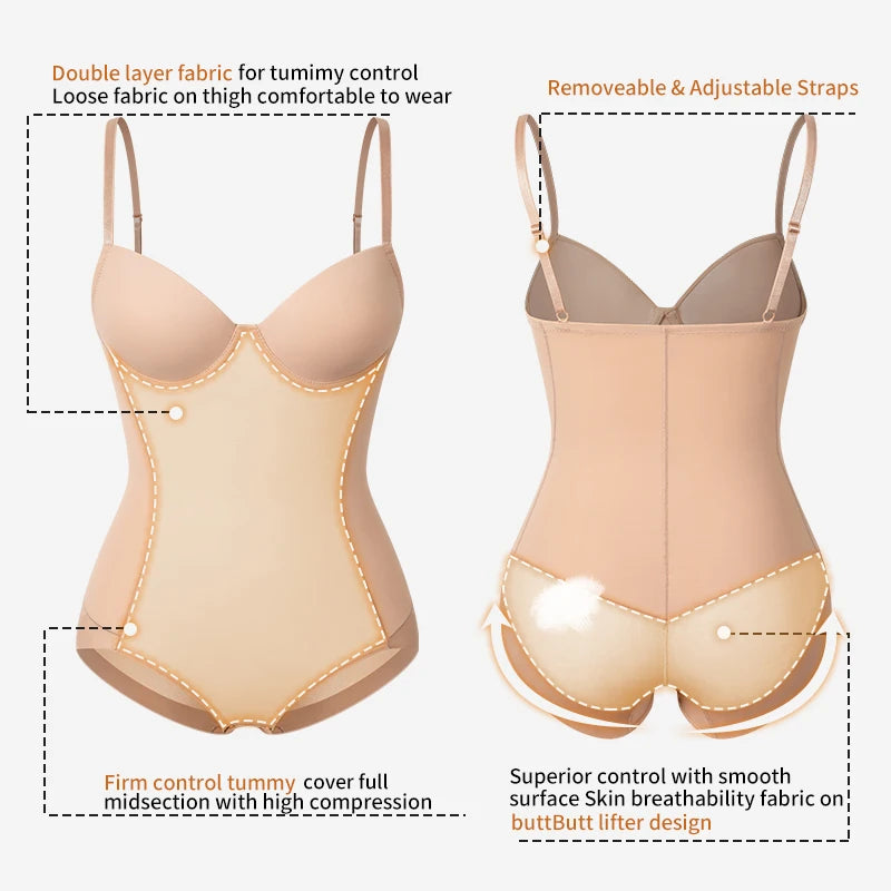 Postpartum Waist Trainer Shapewear for Women Tummy Control Dress Backless Bodysuit Tops Body Shaper with Built-in Bra