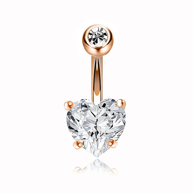 1PCS Crystal Belly Button Rings Surgical Steel Heart Navel Piercing