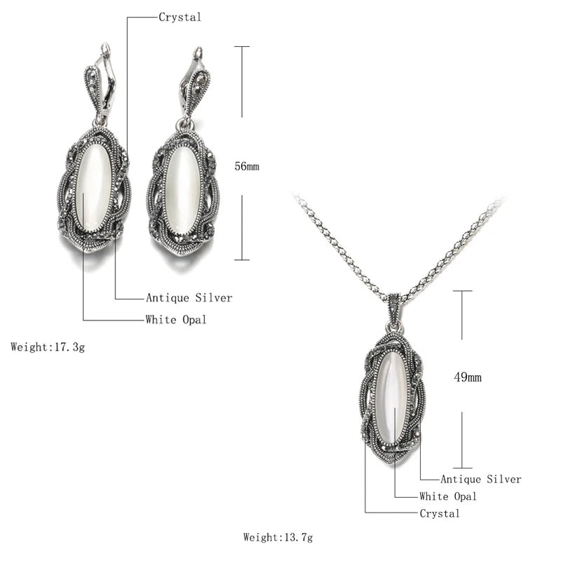 Hot Bohemian Big Opal Stone Earrings Necklace Jewelry Sets For Women