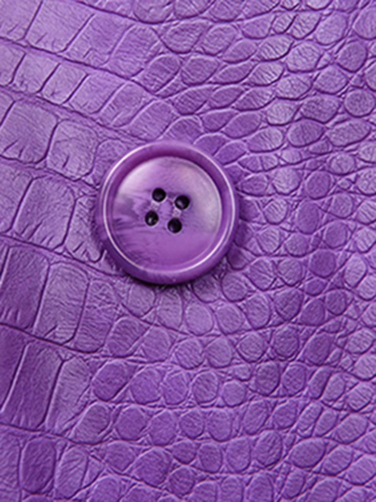 Oversized Shiny Purple Crocodile Pattern Faux Leather Blazer for Women Y2k