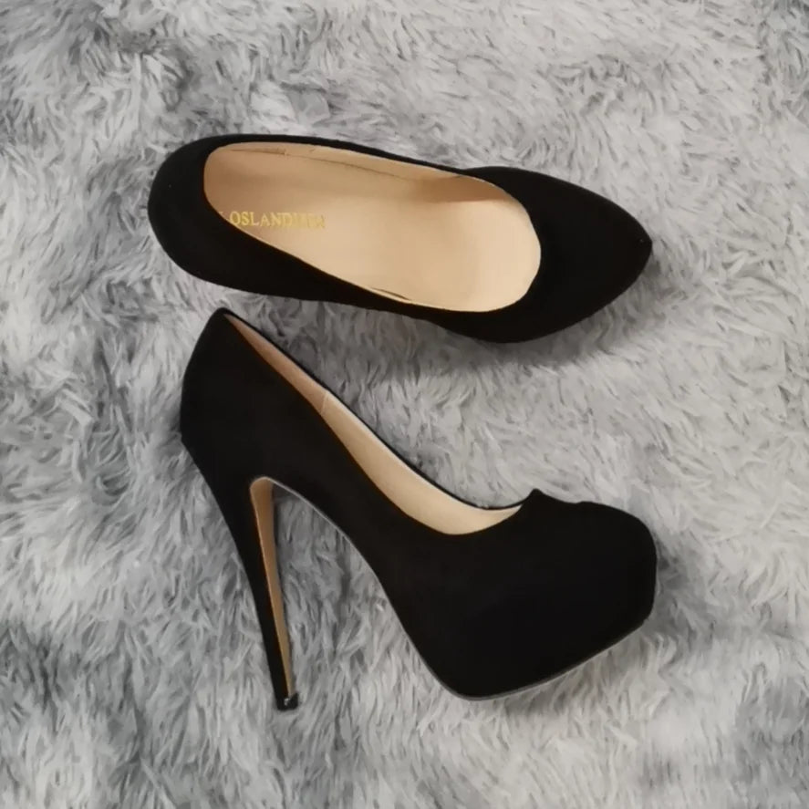 Women Pumps Stilettos Sexy 14cm Super High Heels Female Round Toes Platform Thin Heels
