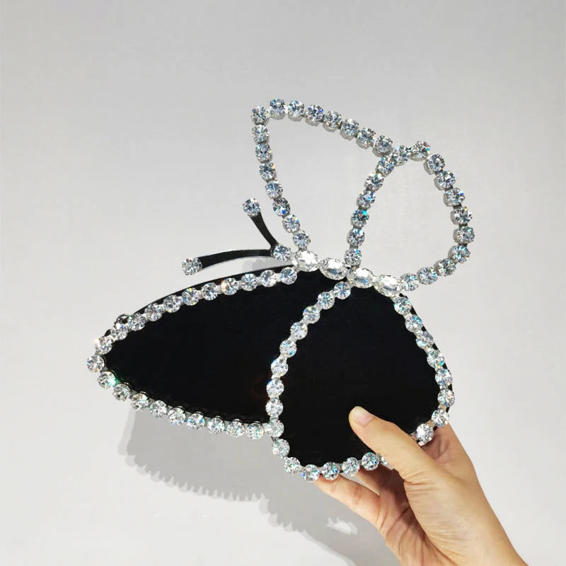 White Rhinestone Pink Butterfly Wedding Evening Clutches Party Prom Purse