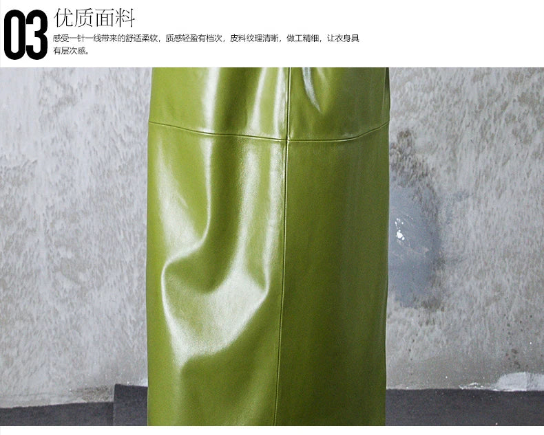 Green Black Maxi Soft Faux Leather Trench Coat for Women Luxury Retro Trench Coat