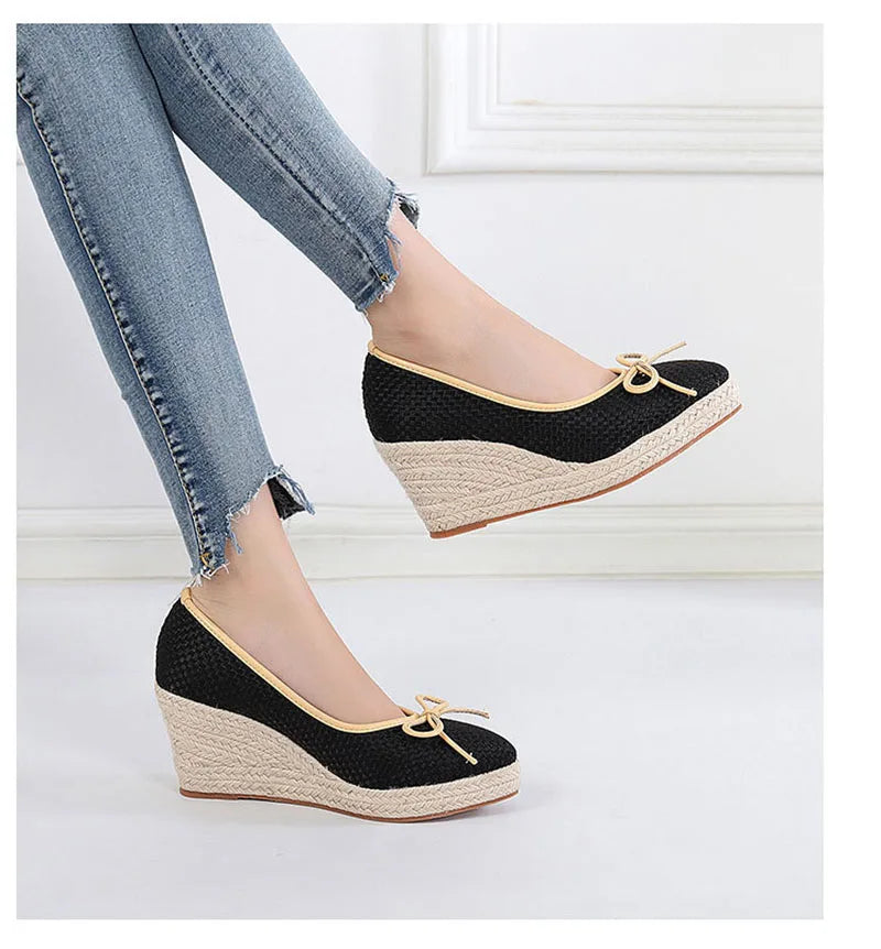 Women Bow Wedges Elegant Casual Woman Wedges