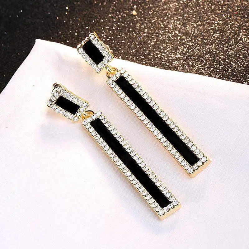 Rhinestone Enamel Rectangle Drop Earrings for Women
