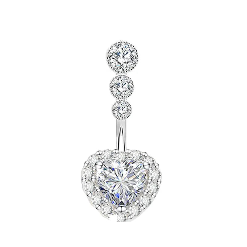 1PCS Crystal Belly Button Rings Surgical Steel Heart Navel Piercing