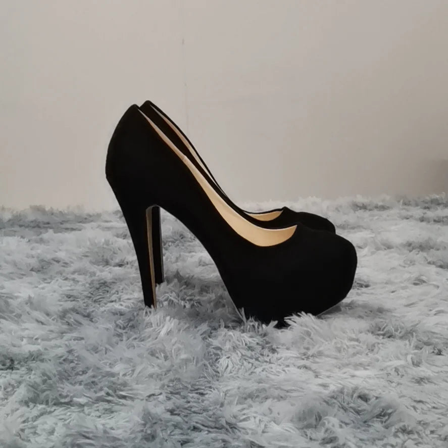 Women Pumps Stilettos Sexy 14cm Super High Heels Female Round Toes Platform Thin Heels