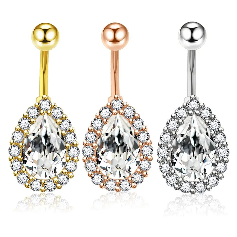 1PCS Crystal Belly Button Rings Surgical Steel Heart Navel Piercing