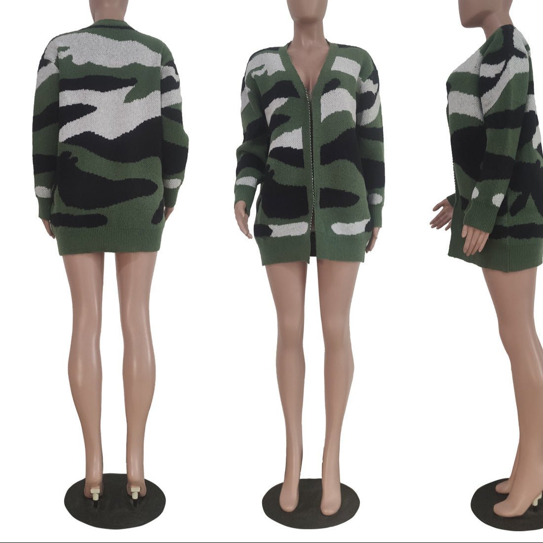 Women Camouflage Long Sleeve Open Stitch Cardigans Sweater Tops