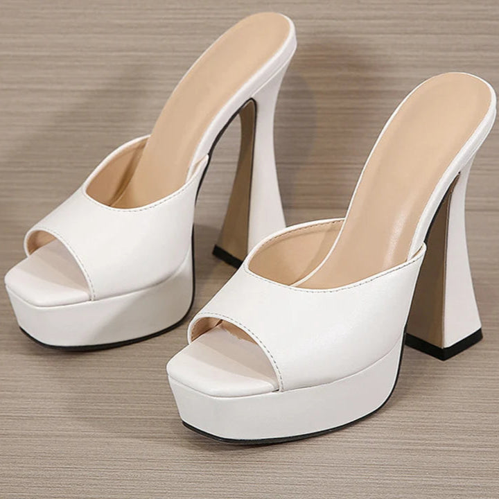 Women Platform Slippers Slides Summer Peep Toe Square Heels 13cm Gladiator Sandals