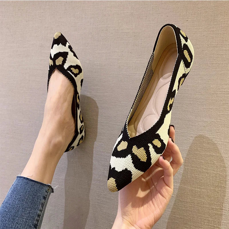Women's leisure flat shoes pointed knitting elastic comfortable shoes