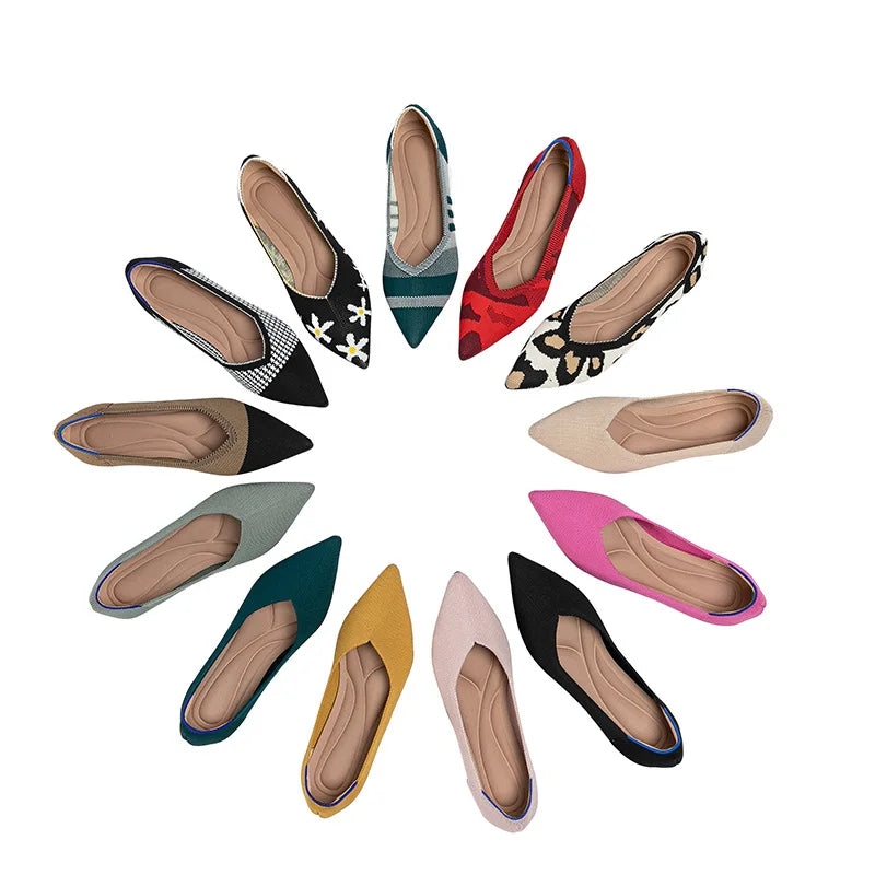 Women's leisure flat shoes pointed knitting elastic comfortable shoes
