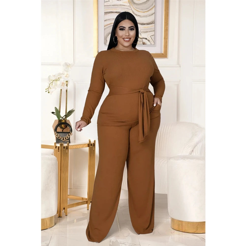 Plus Size Women's Clothing Two Piece Set Pure Color Matching Sets