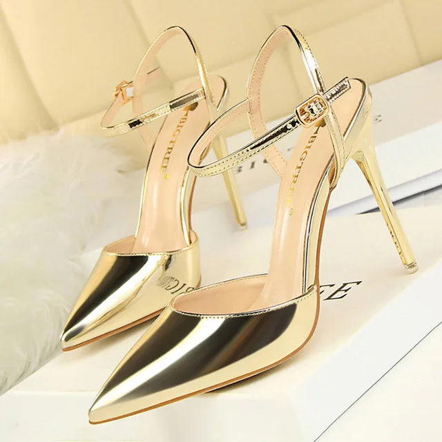 Patent Leather Woman Pumps Sexy Women Heels Blue Sliver Stiletto Heels Women Sandals