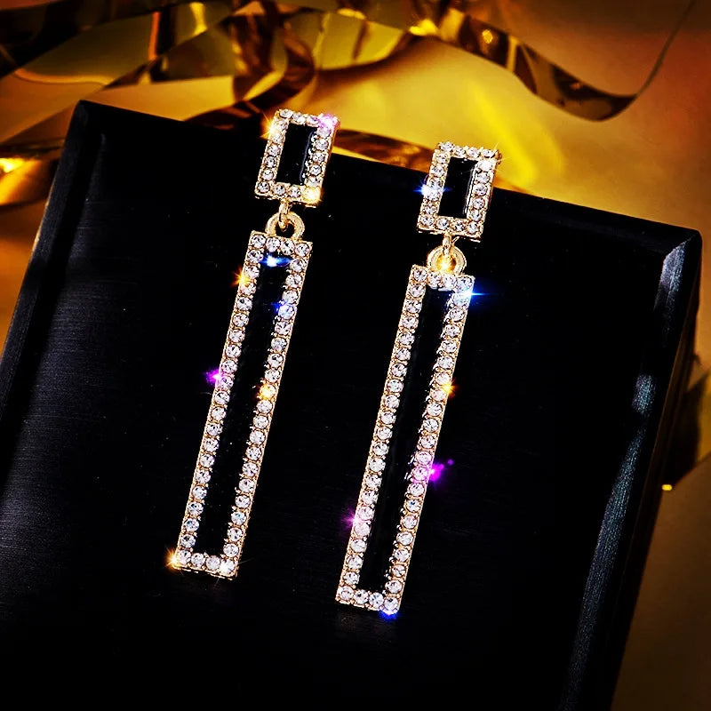 Rhinestone Enamel Rectangle Drop Earrings for Women