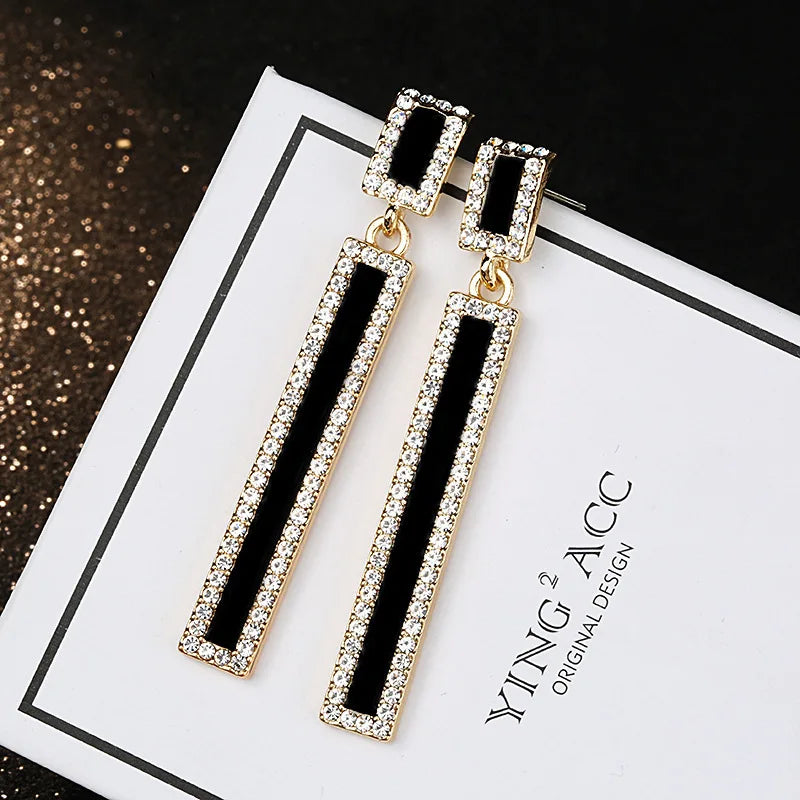 Rhinestone Enamel Rectangle Drop Earrings for Women
