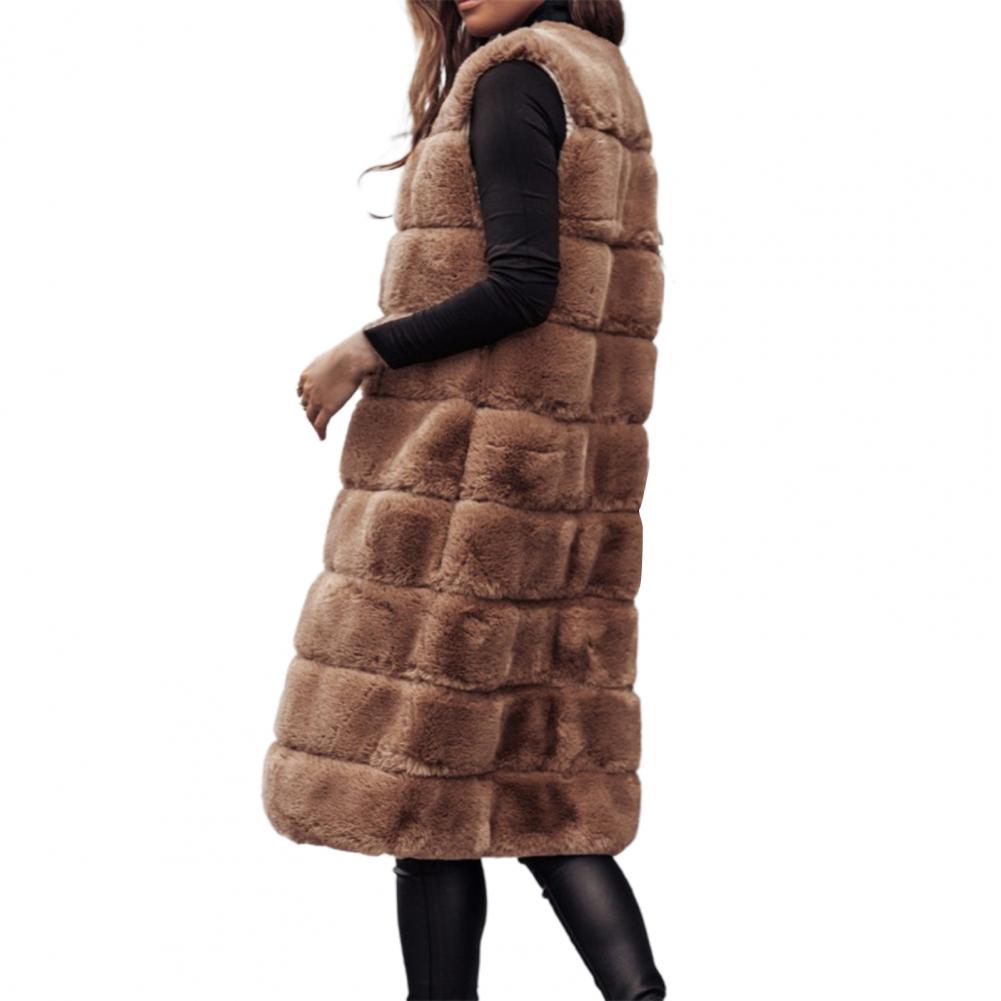 Faux Fur Sleeveless Coat Solid Round Neck Thick Outerwear Jacket