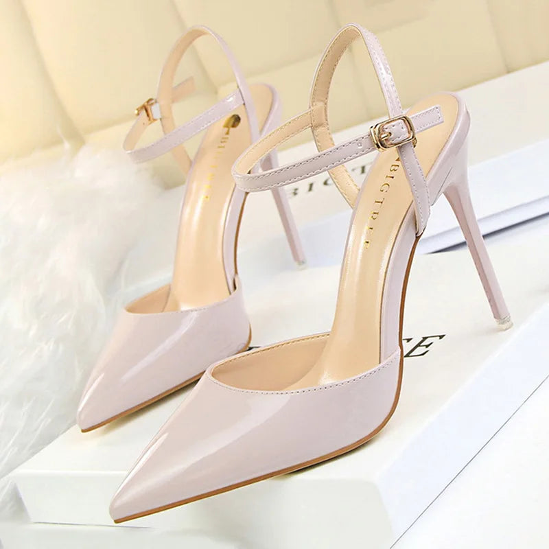 Patent Leather Woman Pumps Sexy Women Heels Blue Sliver Stiletto Heels Women Sandals