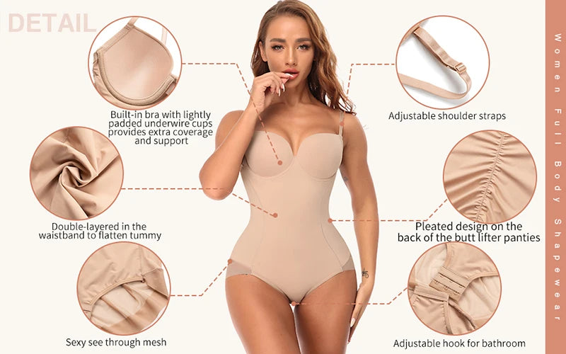 Postpartum Waist Trainer Shapewear for Women Tummy Control Dress Backless Bodysuit Tops Body Shaper with Built-in Bra