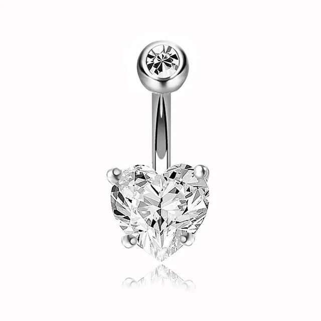 1PCS Crystal Belly Button Rings Surgical Steel Heart Navel Piercing