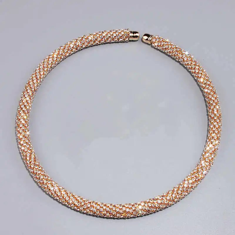 2024 New Disign Luxury Crystal Collar Necklace Gold/Silver Plated Rhinestone Torques Choker Necklaces For Women Wedding Jewelry