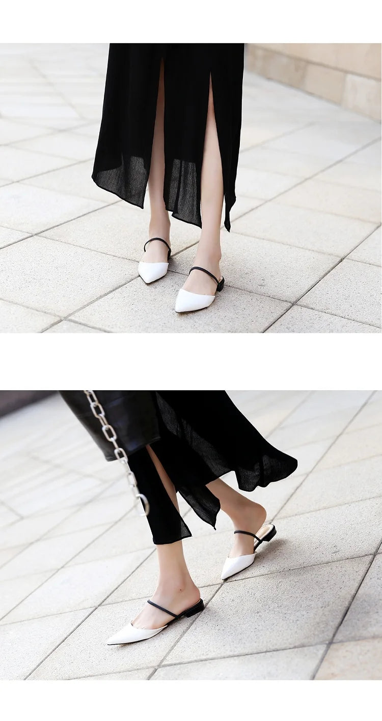 Women's half slippers Pointed flat slippers Female summer new toe cap wear