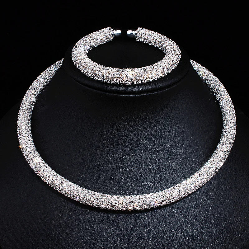 2024 New Disign Luxury Crystal Collar Necklace Gold/Silver Plated Rhinestone Torques Choker Necklaces For Women Wedding Jewelry