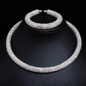 2024 New Disign Luxury Crystal Collar Necklace Gold/Silver Plated Rhinestone Torques Choker Necklaces For Women Wedding Jewelry