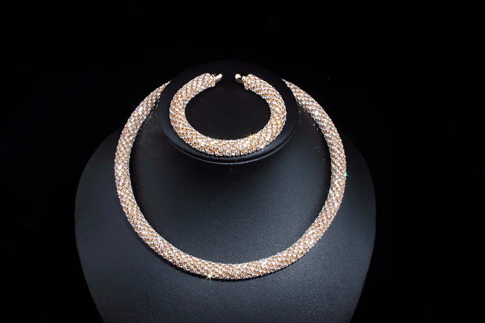 2024 New Disign Luxury Crystal Collar Necklace Gold/Silver Plated Rhinestone Torques Choker Necklaces For Women Wedding Jewelry