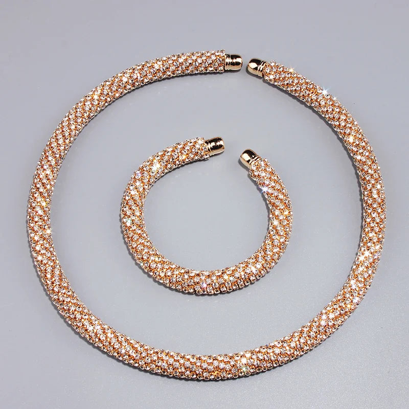 2024 New Disign Luxury Crystal Collar Necklace Gold/Silver Plated Rhinestone Torques Choker Necklaces For Women Wedding Jewelry