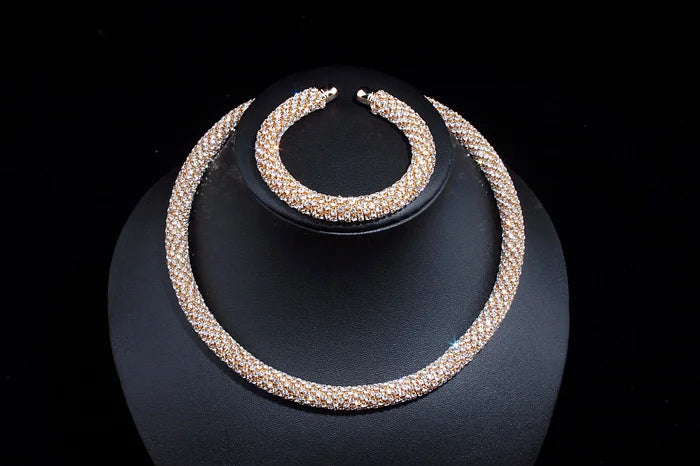 2024 New Disign Luxury Crystal Collar Necklace Gold/Silver Plated Rhinestone Torques Choker Necklaces For Women Wedding Jewelry