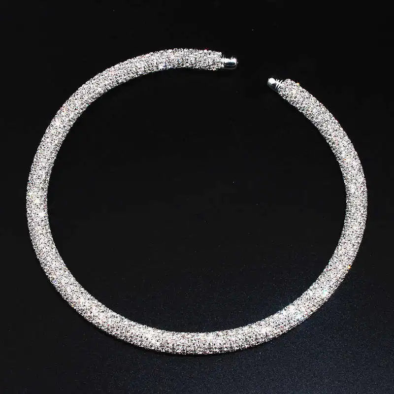 2024 New Disign Luxury Crystal Collar Necklace Gold/Silver Plated Rhinestone Torques Choker Necklaces For Women Wedding Jewelry