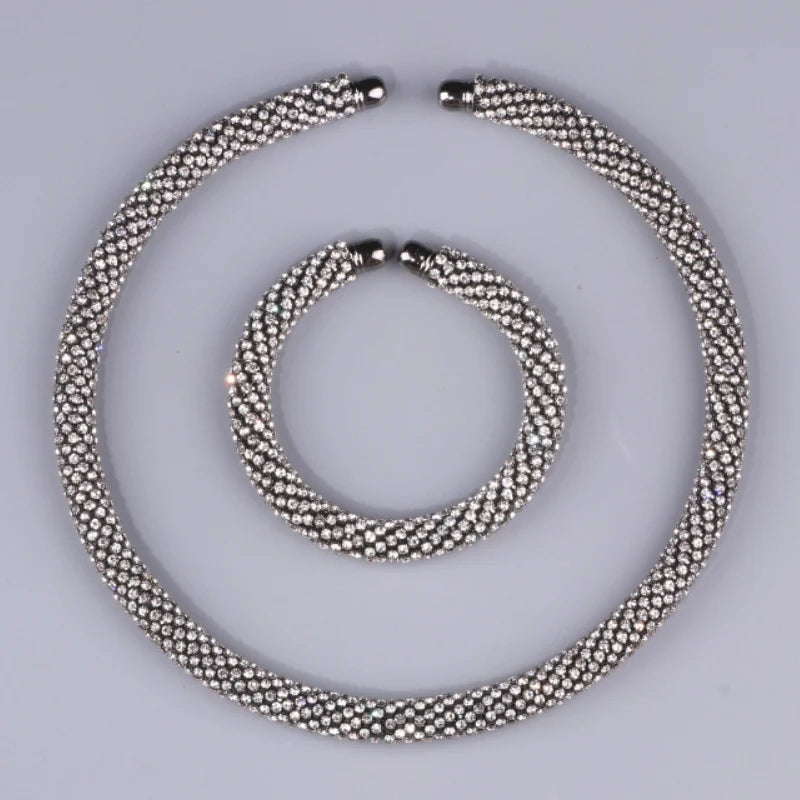 2024 New Disign Luxury Crystal Collar Necklace Gold/Silver Plated Rhinestone Torques Choker Necklaces For Women Wedding Jewelry