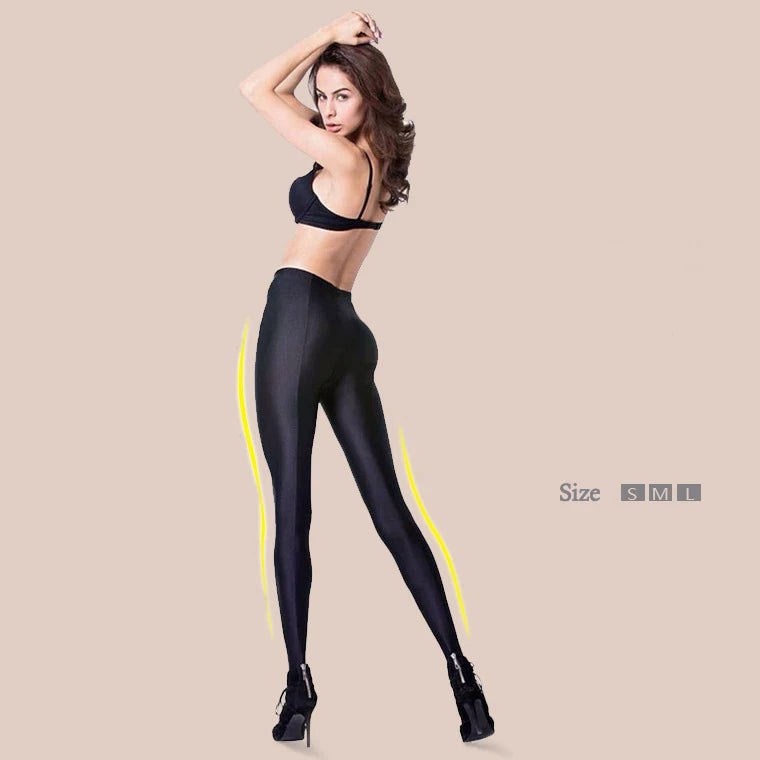 Women's Shiny Black Leggings Gloss Pants Shaping Leggings Panty hoses For Women