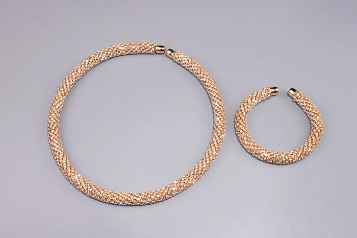 2024 New Disign Luxury Crystal Collar Necklace Gold/Silver Plated Rhinestone Torques Choker Necklaces For Women Wedding Jewelry