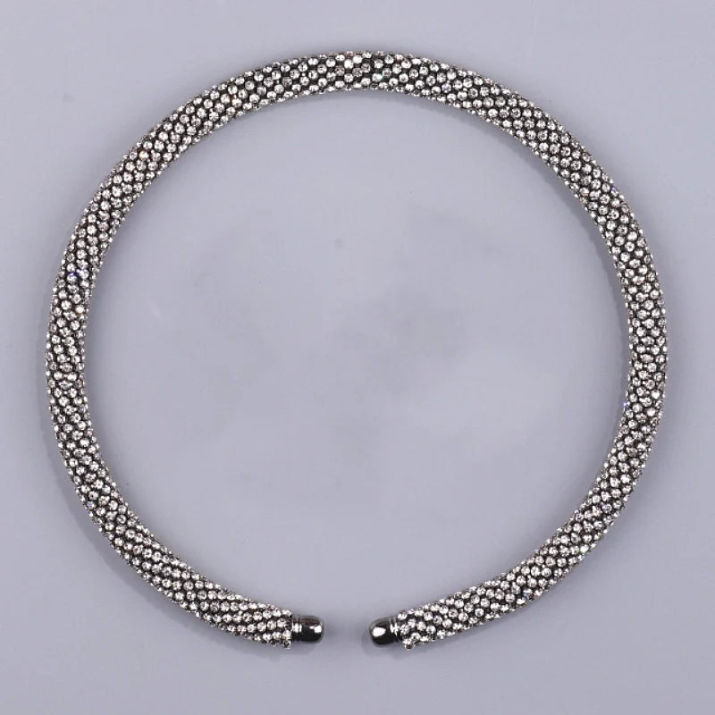 2024 New Disign Luxury Crystal Collar Necklace Gold/Silver Plated Rhinestone Torques Choker Necklaces For Women Wedding Jewelry