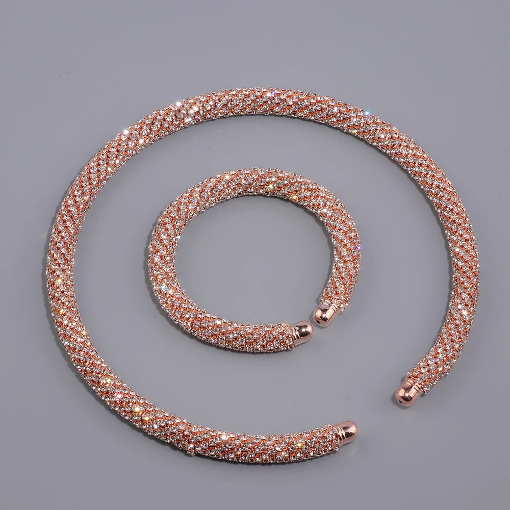 2024 New Disign Luxury Crystal Collar Necklace Gold/Silver Plated Rhinestone Torques Choker Necklaces For Women Wedding Jewelry