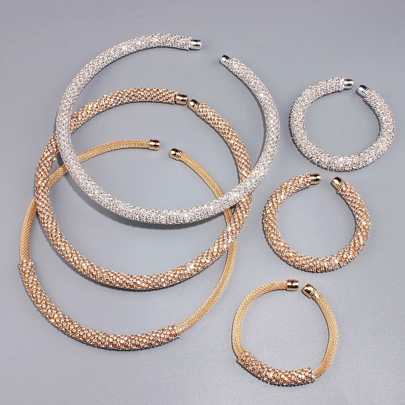2024 New Disign Luxury Crystal Collar Necklace Gold/Silver Plated Rhinestone Torques Choker Necklaces For Women Wedding Jewelry