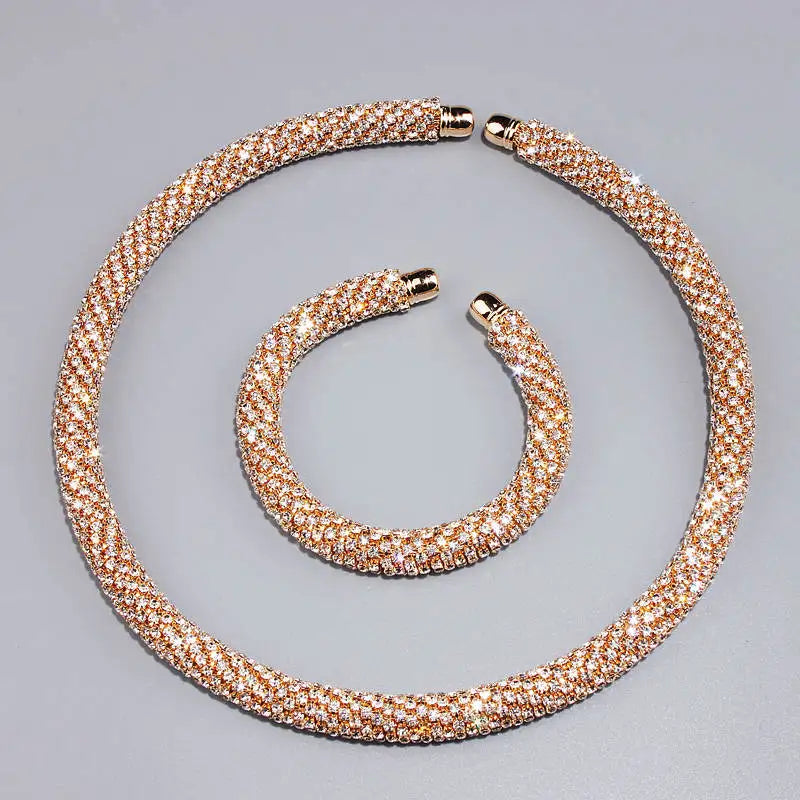 2024 New Disign Luxury Crystal Collar Necklace Gold/Silver Plated Rhinestone Torques Choker Necklaces For Women Wedding Jewelry