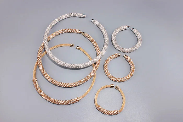 2024 New Disign Luxury Crystal Collar Necklace Gold/Silver Plated Rhinestone Torques Choker Necklaces For Women Wedding Jewelry